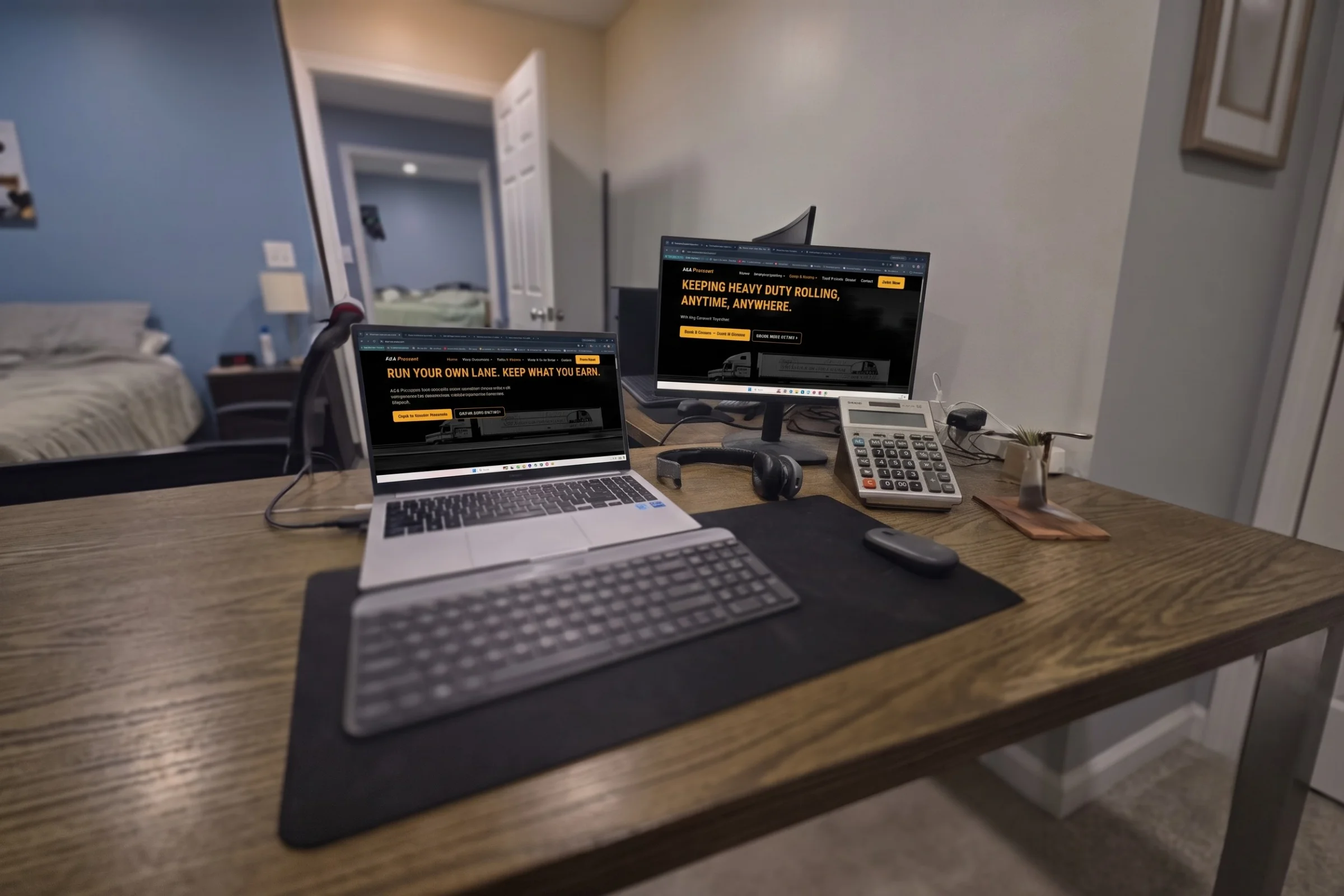 A&A Tranzport dispatcher reviewing rate confirmations on laptop and monitor